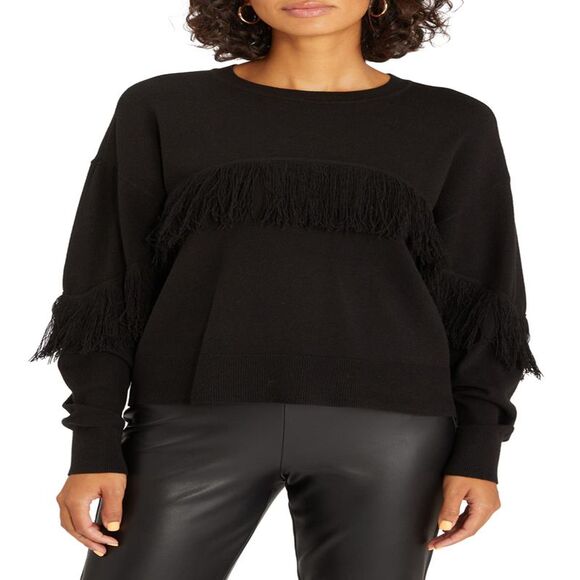 Sanctuary Social Hour Fringe Sweater In Black - S - Picture 2 of 3